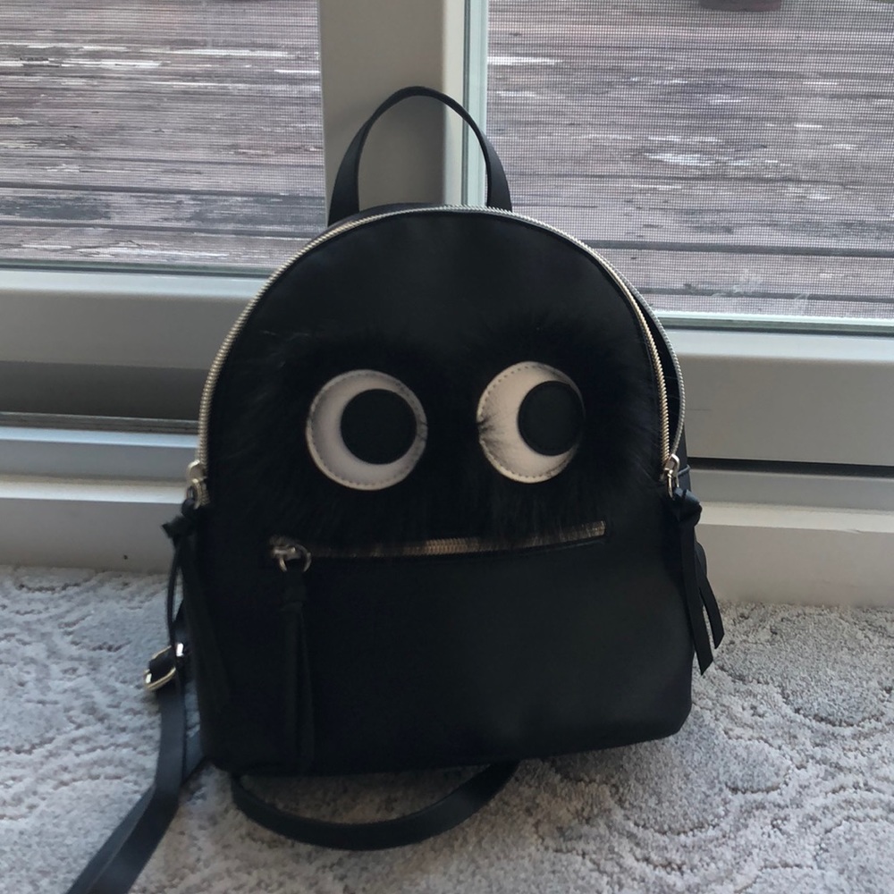 Black leather mini backpack
